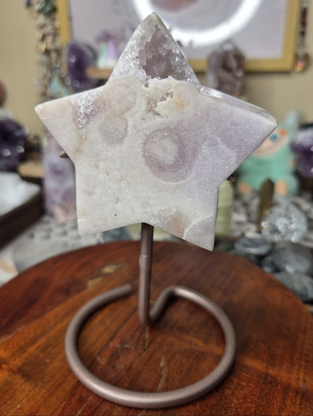 Pink Amethsyt  Star On Rose Gold  Stand